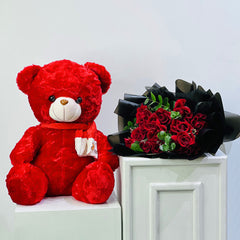 featuring teddy combo with 20 roses hand bouquet in viva flora online, same day delivery available 