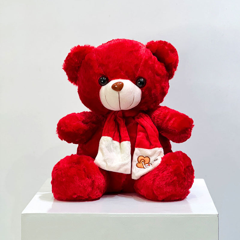 adorable 30cm soft red teddy in white background perfect gifting option for birthday, anniversary, valentines day from viva flora qatar