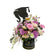Gradution Black gift box filled with pink, white, and purple mixed flowers, decorated with a silhouette of a female graduate wearing a cap.