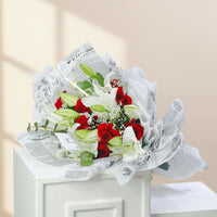 Red roses and white lilies Eid bouquet Qatar – باقة ورد أحمر وزنابق بيضاء لعيد في قطر توصيل الدوحة